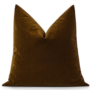 Olive Brown Velvet Pillow Cover | Soft Solid Fabric, Euro Sham & Cushion Sizes