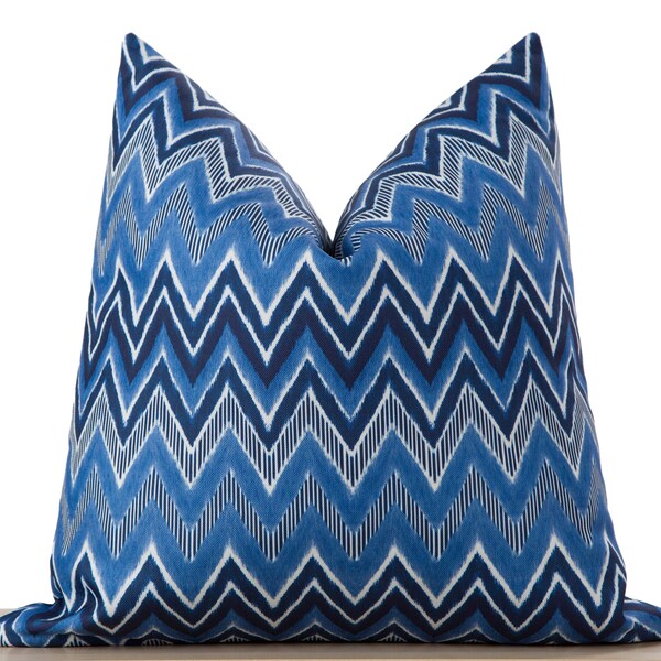 Blue Chevron Pillow Etsy