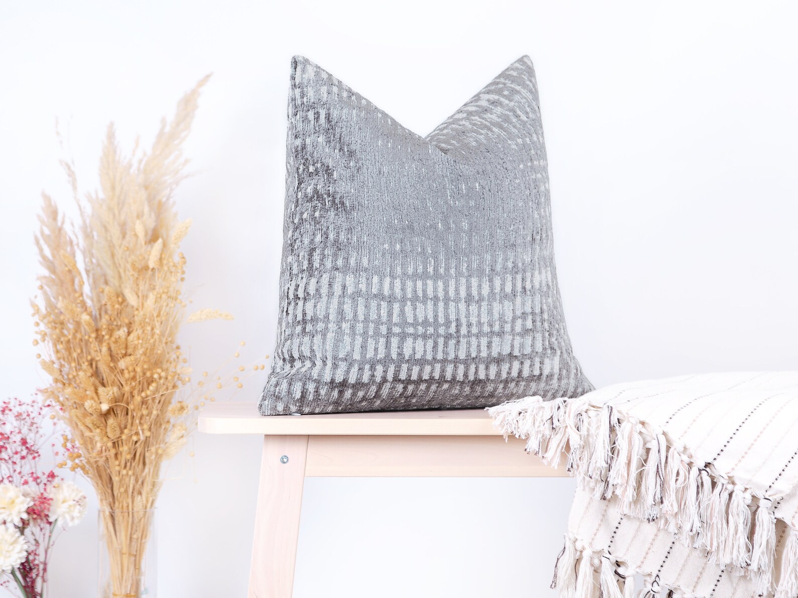 Gray Textured Pillow Cover Boho Thick Soft Fabric Euro Sham Etsy