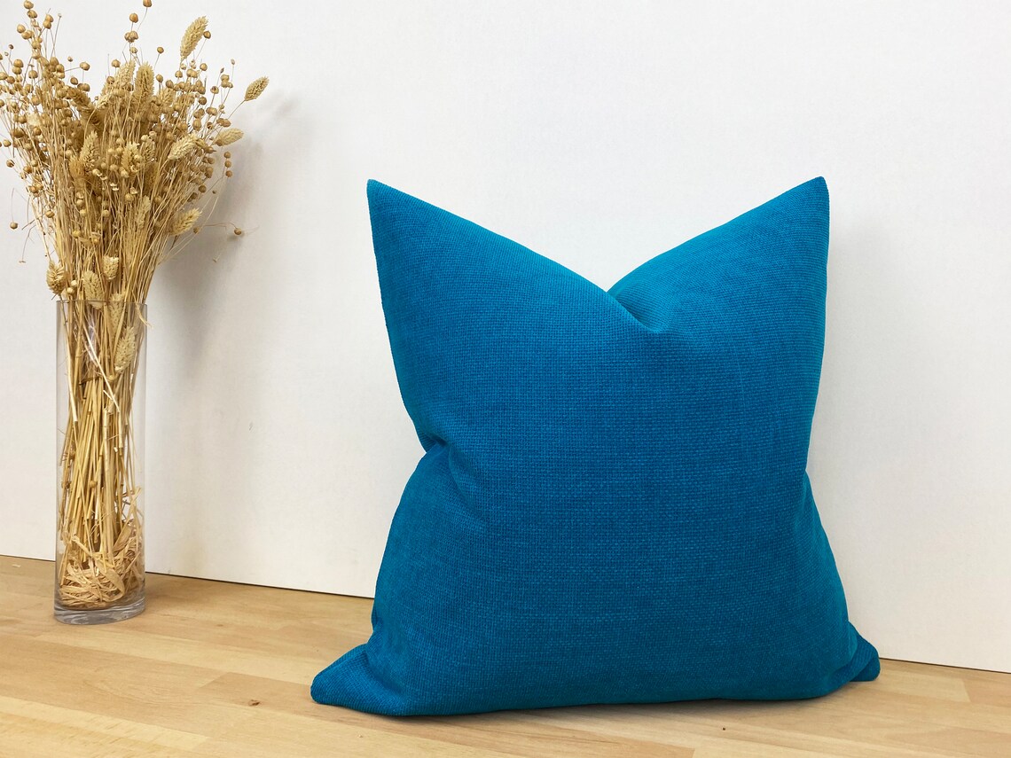 Dark Turquoise Pillow Cover Linen Throw Pillow Cover Etsy