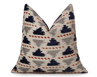 Funda de almohada geométrica texturizada / Funda de almohada europea de lino azul marino y beige