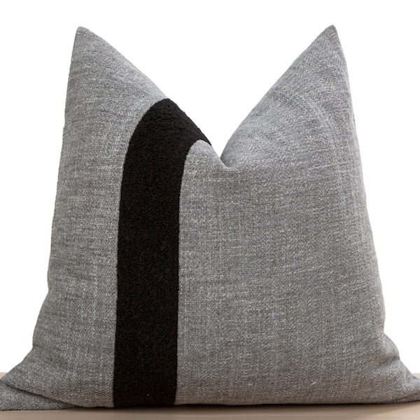 Gray Color Block Pillow Cover • Designer Black and Gray Throw Pillow Cover • Color Block Euro Sham • Monochrome Pillow •• All Sizes