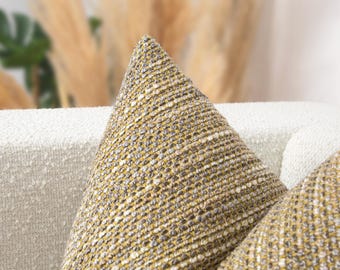 Funda de almohada a rayas estilo boho mostaza / Cojín tejido texturizado. Nosotros pagamos los aranceles para EE. UU.