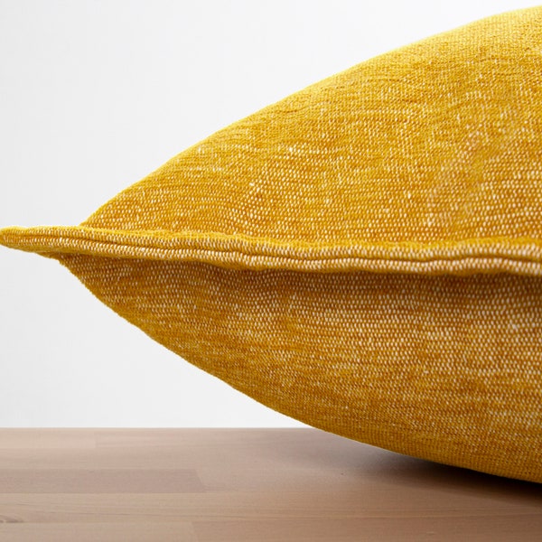 Pillowcase With Flange Edge • Mustard Linen Throw Pillow with Trim • Mustard Euro Sham Cover • Woven Soft Linen Fabric ••  All Sizes