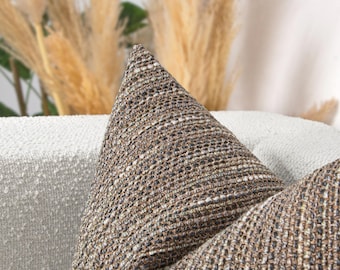 Housse de coussin rayée taupe | Taie d'oreiller bohème texturée, nous payons des droits pour les États-Unis