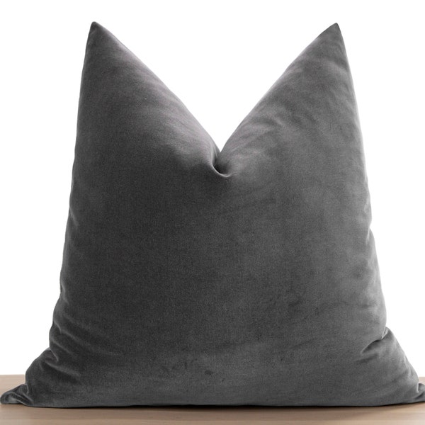 Gray Cotton Velvet Pillow Cover • Soft Cotton Velvet Fabric • Gray Velvet Euro Sham • Solid Gray Throw Pillow Cover •• All Sizes