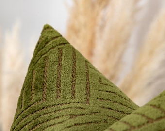 Green Geometric Pillow Cover | Textured Designer Fabric, Euro Sham & Cushion
