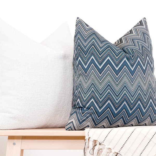 Blue Chevron Pillow Etsy