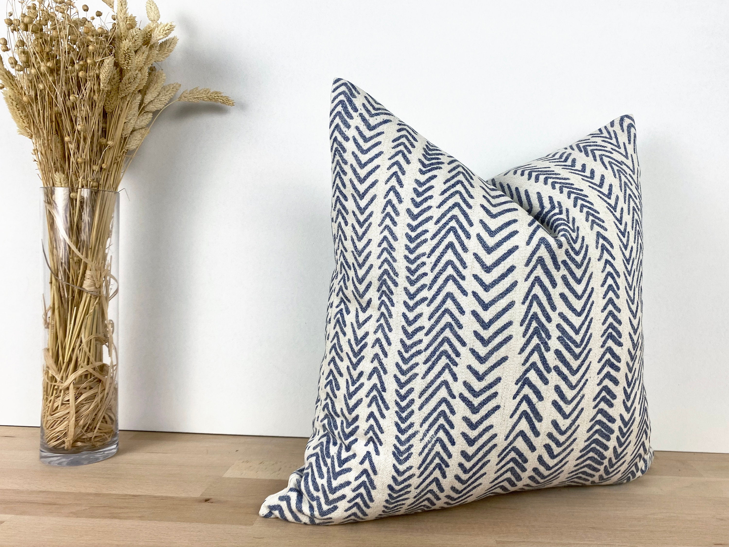 Blue Mudcloth Pillow Cover off White Indigo Arrow Design Etsy