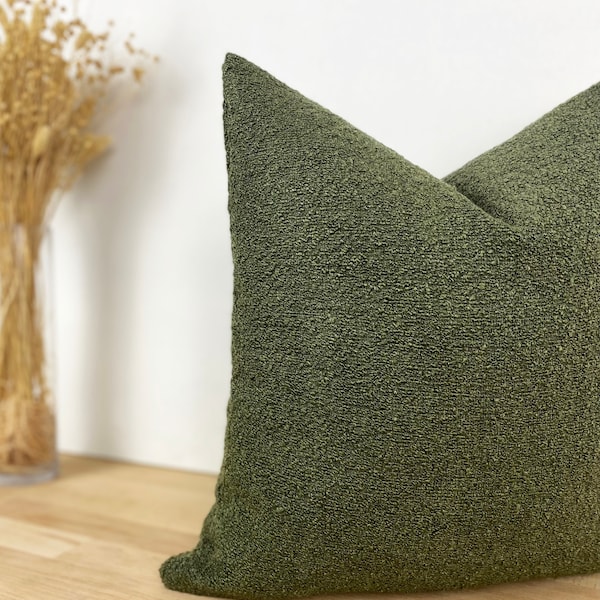 Green Boucle Pillow Cover, Green Euro Sham Cover, Throw Pillow Cover, Designer Pillow, Sofa Pillow Cover, Green Boucle Cushion | All Sizes