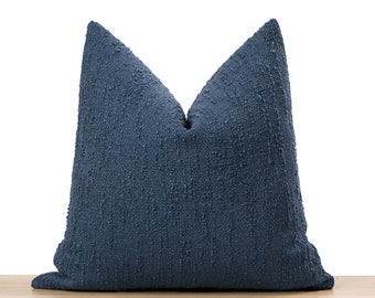 Blue Boho Throw Pillow Cover • Boucle Euro Sham • Bohemian Pillowcase • Navy Textured Cushion • Textured Boucle Fabric ••All Sizes