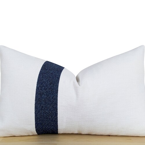 Navy Blue and White Lumbar Pillow Large Geometric Etsy
