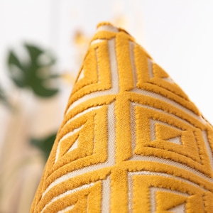 Mustard Gold Pillow Cover • Geometric Euro Sham Cover • We Pay Duty for USA • Cut Velvet Pillow • Textured Velvet Fabric •• All Sizes