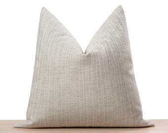 Ivory Beige Striped Pillow Cover | Herringbone Euro Sham & Cushion Sizes