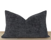 Textured Lumbar Pillow Cover, Boho Dark Gray Thick Soft Pillow Cover, Textured Gray Oblong Pillow Cover, Boho Home Decor