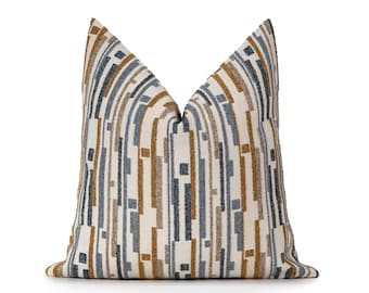 Funda de almohada texturizada de rayas azules / Tejido texturizado de trama estructurada de colores