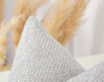 Off White Textured Pillow Cover | Boho Thick Boucle Euro Sham, Cushion