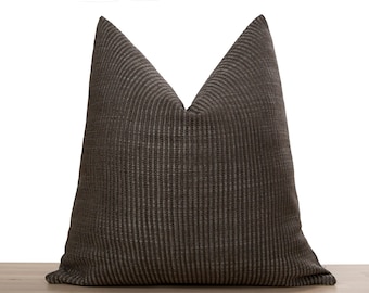 Dark Brown Striped Pillow Cover • Dark Brown Throw Pillow • We Pay Duty for USA • Euro Sham • Textured Striped Thick Fabric •• All Sizes