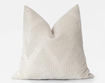 Ivory Geometric Pillow Cover | Neutral Textured Soft Chevron Throw Pillow