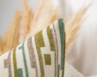 Funda de almohada texturizada con rayas verdes / Tela suave y gruesa