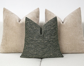 Funda de almohada de lino verde tejido / Estilo rústico bohemio