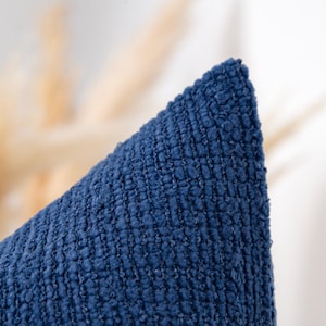 Rustic Navy Pillow Cover • Navy Blue Euro Sham • Artisan Throw Pillow • Crafted from Textured Striped Boucle Soft Fabric •• All Sizes