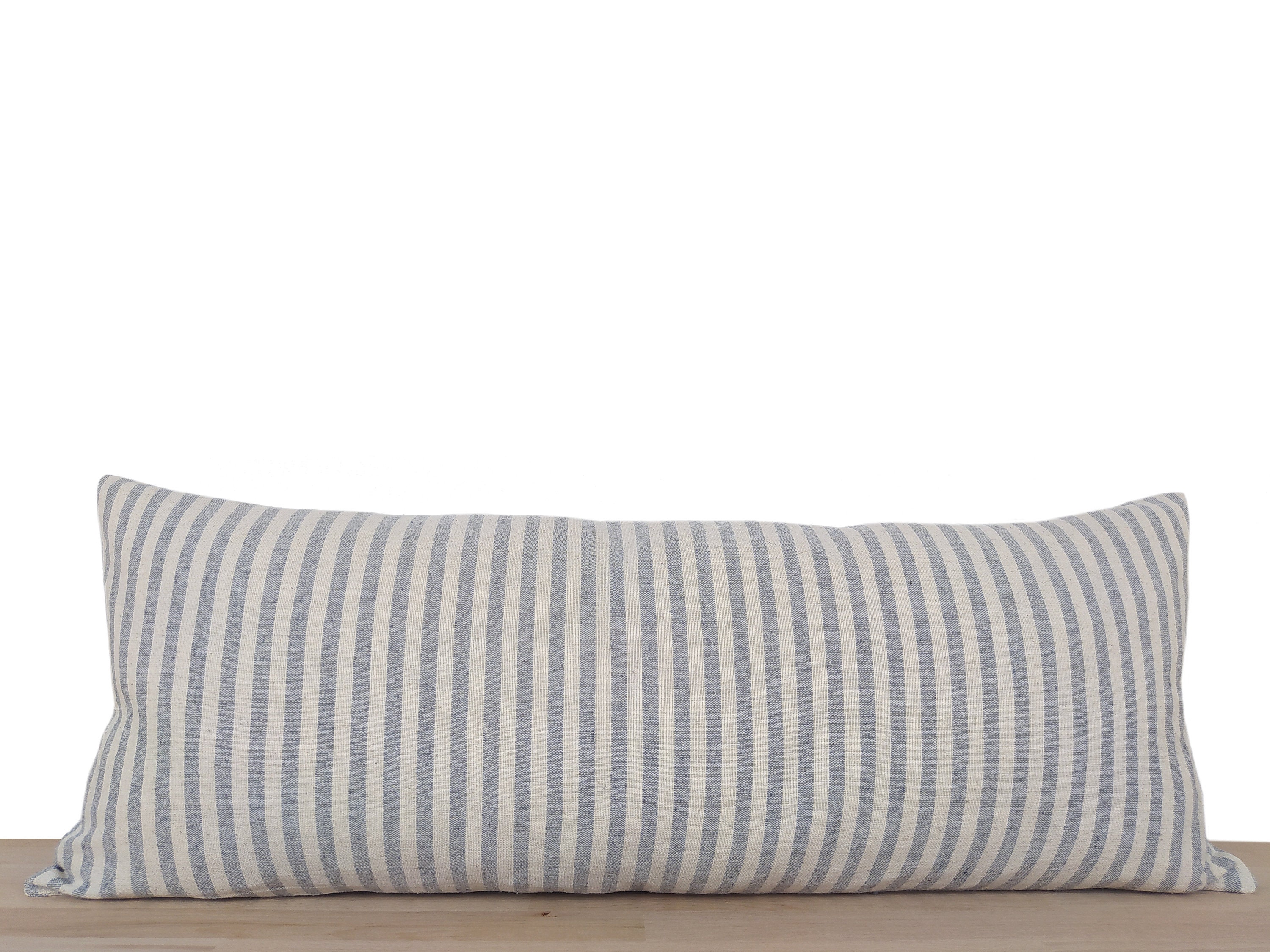 Long Striped Lumbar Pillow Cover Blue and Cream Woven Thin Etsy