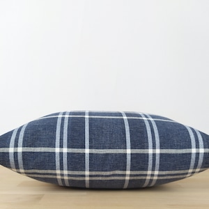 Navy Plaid Pillow Cover, Navy Blue Linen Plaid Pillow Cover, Navy Plaid Euro Sham Cover, Farmhouse Decor, Check Cushion All Sizes image 2