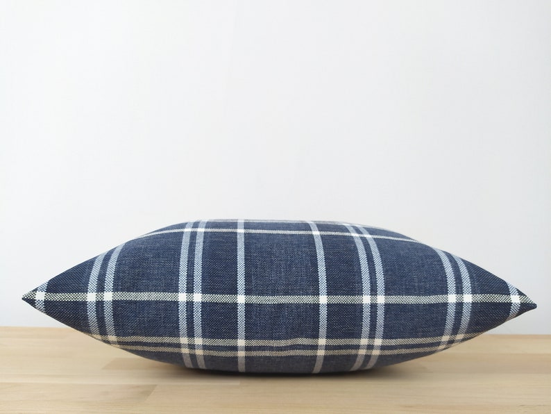 Navy Plaid Pillow Cover, Navy Blue Linen Plaid Pillow Cover, Navy Plaid Euro Sham Cover, Farmhouse Decor, Check Cushion All Sizes image 2