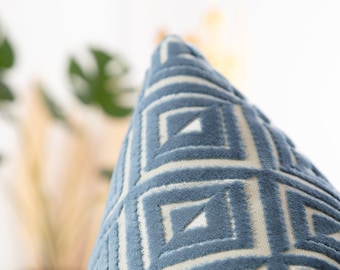 Funda de almohada de terciopelo geométrico azul claro / estilo funda europea. Nosotros pagamos los aranceles para EE. UU.