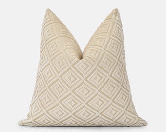 Cream Beige Cut Velvet Pillow Cover | Textured Geometric Cushion