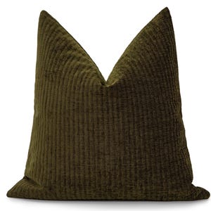 Dark Olive Green Pillow Cover • Euro Sham Cover • We Pay Duty for USA • Textured Striped Throw Pillow Cover • Soft Cozy Cushion •• All Sizes