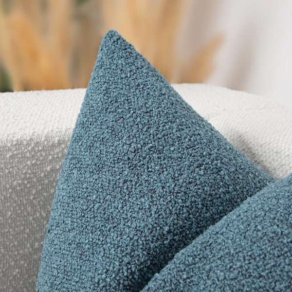 Teal Blue Boucle Pillow Cover: Soft Textured Euro Sham