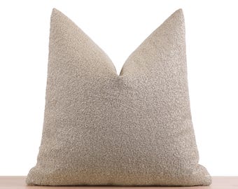 Funda de almohada beige con diseño de bouclé: estilo europeo texturizado, estilo bohemio chic