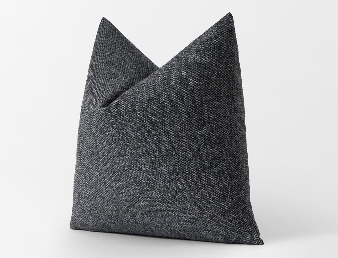 Charcoal Linen Pillow Cover Dark Gray Euro Sham Cover Basket Weave