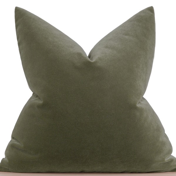 Olive Green Velvet Pillow Cover • Olive Green Euro Sham Cover • Moss Green Throw Pillow • Velvet Soft Fabric •• All Sizes