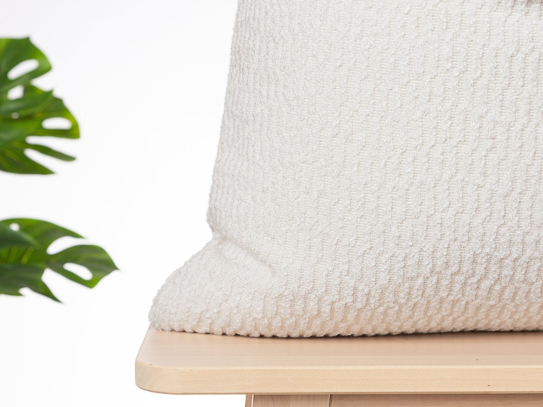 Off White Textured Pillow Cover Boucle Throw Pillow White Euro Sham