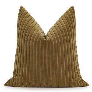 Khaki Beige Corduroy Pillow Cover | Textured Striped Velvet Euro Sham and Cushion Cover