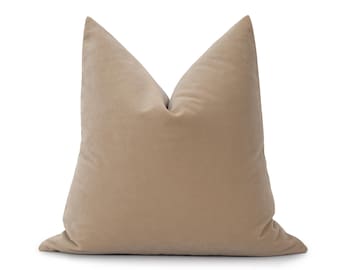 Tan Velvet Pillow Cover • Beige Velvet Euro Sham • We Pay Duty for USA • Tan Solid Throw Pillow Cover •  Soft Velvet Fabric ••  All Sizes