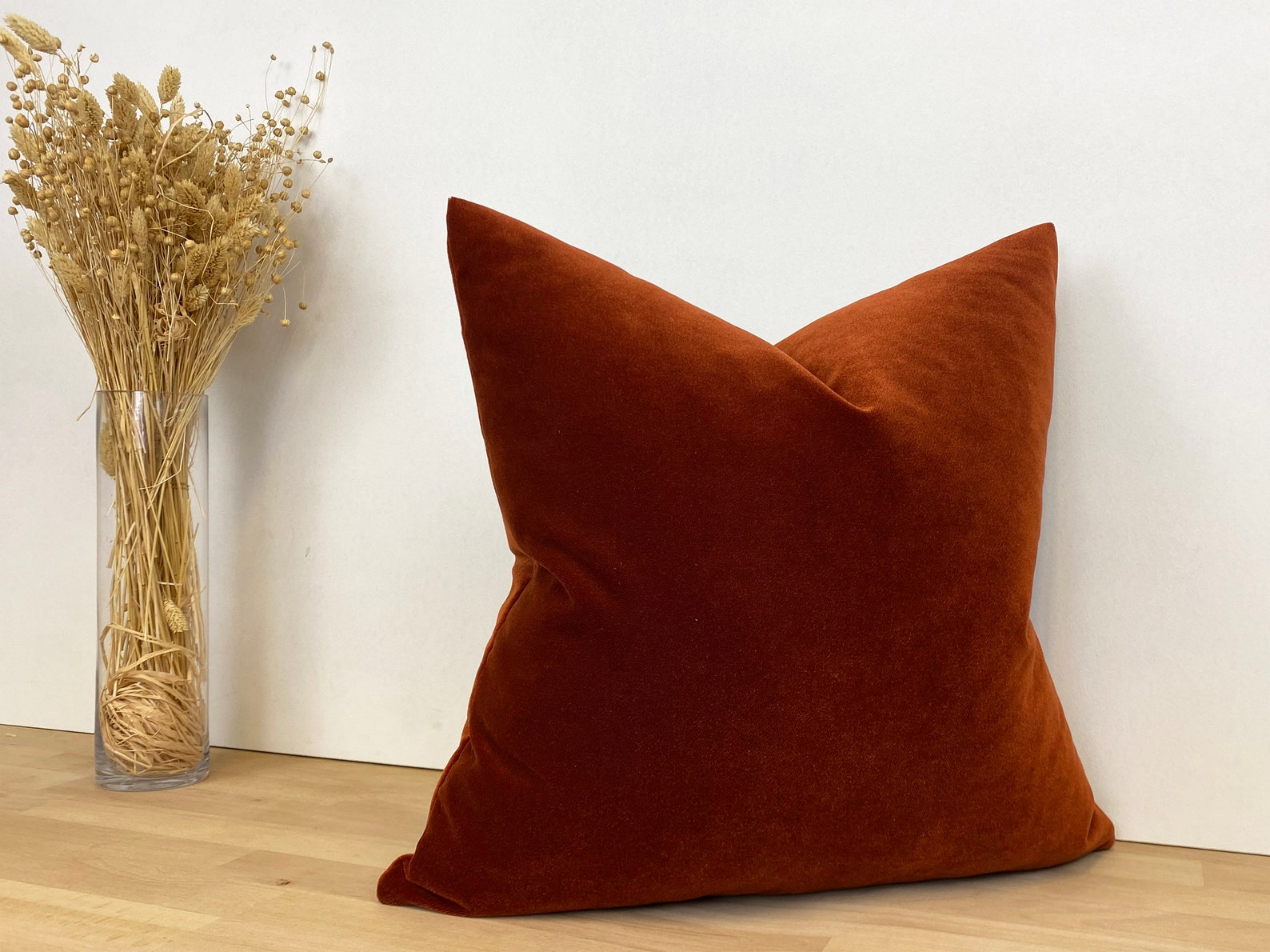 Rust Velvet Pillow Cover, Rust Euro Sham Cover, Cotton Velvet Fabric