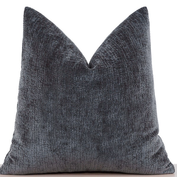 Anthracite Pillow Cover • Textured Throw Pillowcase • Charcoal Euro Sham • Farmhouse Style • Thick Textured Soft Fabric •• All Sizes