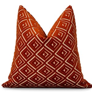 Rust Velvet Geometric Pillow Cover: Luxury Designer Euro Sham