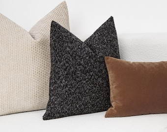 Charcoal Boucle Pillow Cover: Soft, Thick Throw Pillow