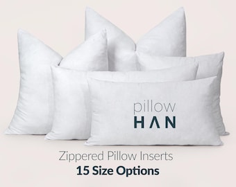 Pillowhan Zippered Pillow Inserts – 15 Size Options, 100% Cotton Fabric, Down Alternative