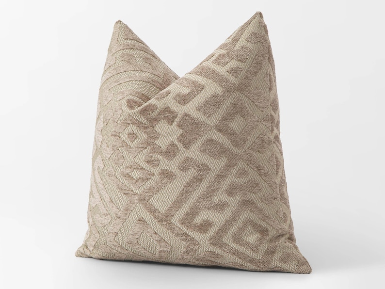 Beige Tribal Pillow Cover | Textured Turkish Ethnic Design, We Pay Duty for USA image 3