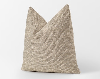 Textured Beige Boho Pillow Cover • Neutral Basket Weave Euro Sham Cover