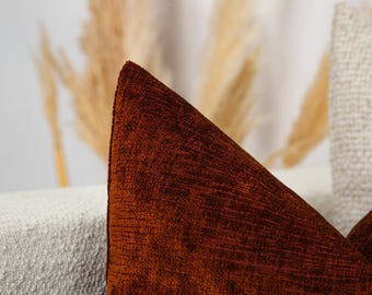 Housse de coussin cuivre foncé | Taie d'oreiller et coussin texturés doux et épais