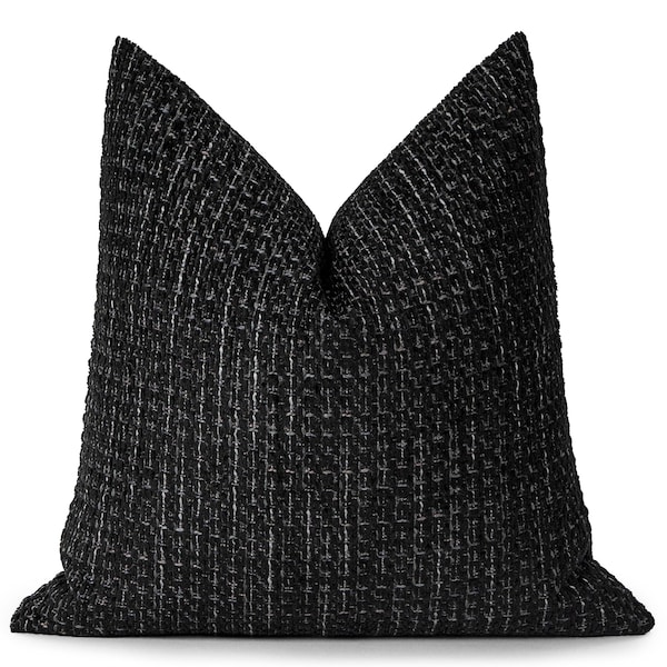 Black Boho Pillow Cover • Black Euro Sham • We Pay Duty for USA • Artisan Throw Pillow Cover • Textured Soft Thick Cushion •• All Sizes