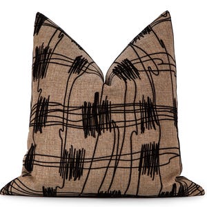 Abstract Black Lines Pillow Cover | Textured Linen, Modern Throw Pillow