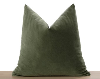 Olive Green Cotton Velvet Pillow Cover • Matte Velvet Throw Pillow • Olive Green Euro Sham • Soft Cotton Velvet Matte Fabric •• All Sizes